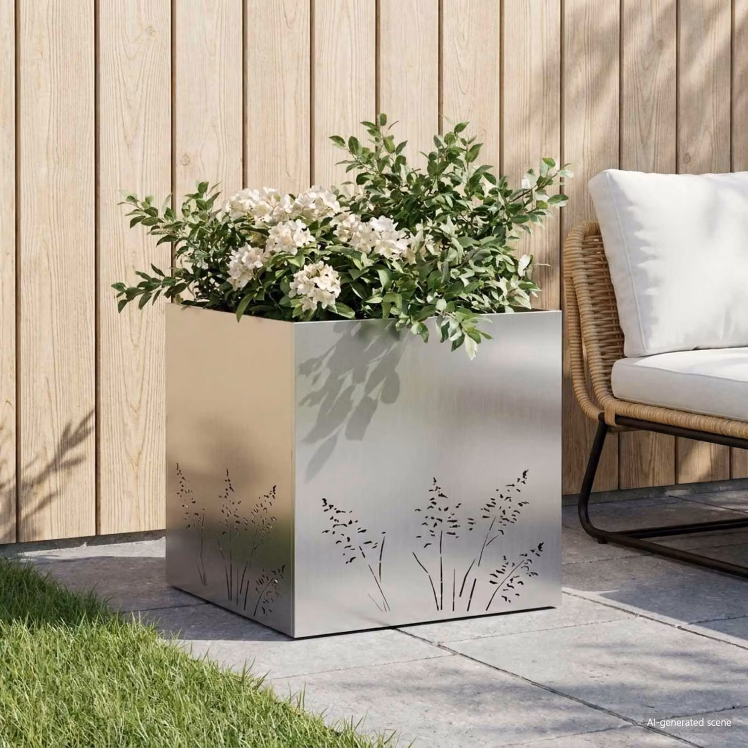 Vaso da giardino vidaXL in acciaio zincato argento L/P/H: 50 x 50 x 49 cm
