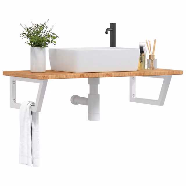 Ripiano a parete per lavabo vidaXL in legno di rovere e metallo bianco e marrone