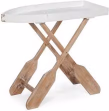 Tavolino Gozzo in legno e bianco con piano pieghevole e struttura a X