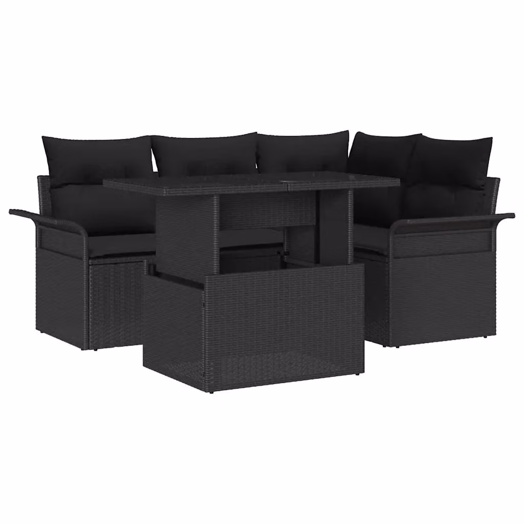 Set Divano da Giardino vidaXL 5 Pezzi in Polyrattan Nero con Cuscini e Tavolino – 2