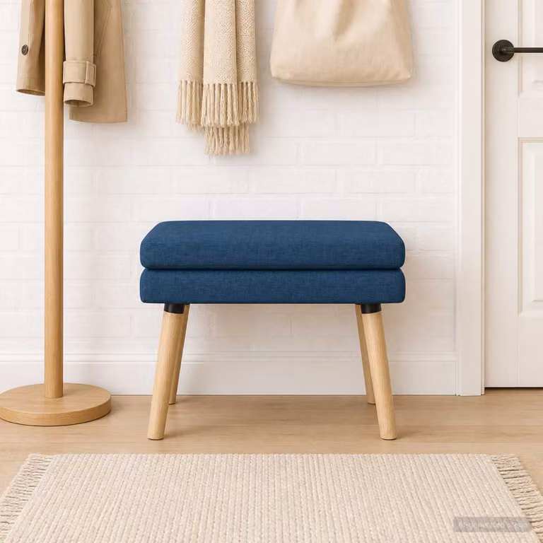 Panchina moderna vidaXL in legno e tessuto blu L: 60 cm, P: 40 cm, H: 46 cm