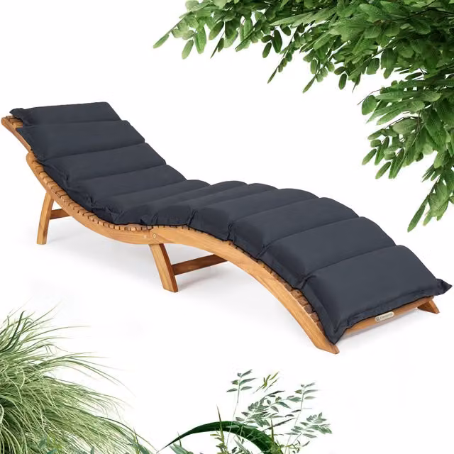 Lettino da giardino pieghevole Casaria in legno di acacia certificata FSC con cuscino antracite e poggiatesta regolabile
