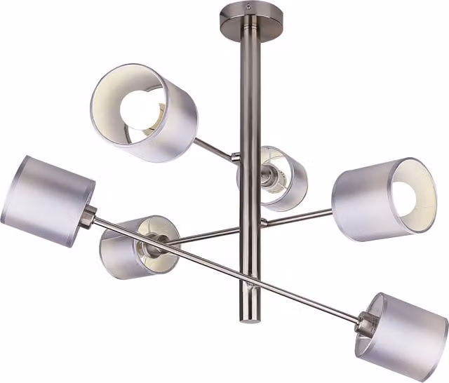 Lampadario a sospensione Candellux SAX in metallo e tessuto argento e grigio con 6 lampadine E14 regolabile e dimmerabile