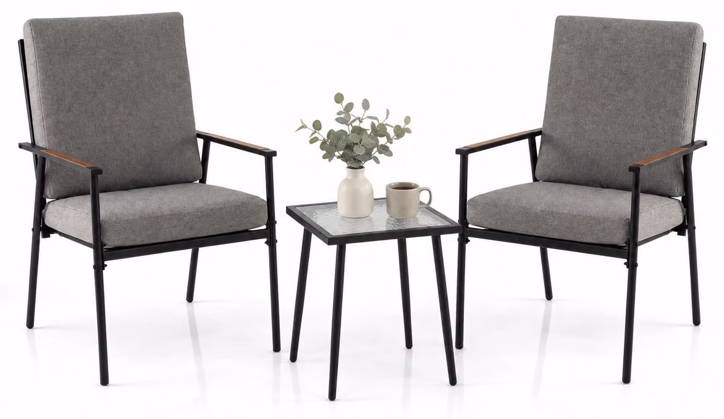 Set da giardino KOMFOTTEU, composto da 3 pezzi, tavolo bistro per 2 persone con struttura in metallo