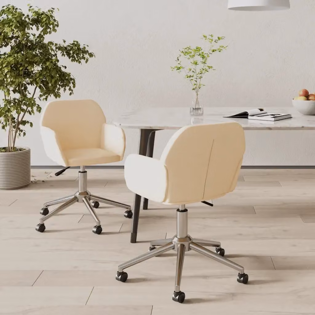 Set di 2 sedie da pranzo girevoli 360 gradi color beige in tessuto con braccioli e ruote, design moderno per cucina e soggiorno, H: 110 cm, L: 60,5 cm, P: 54 cm – 2