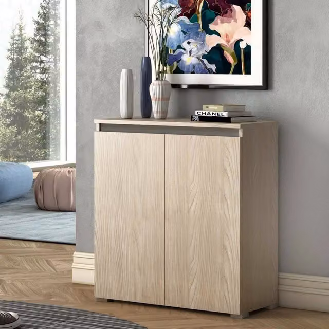 Scarpiera Astrina DMORA con 3 ripiani e ante a battente, Marrone e Beige, L: 80 cm, P: 37 cm, H: 102 cm – 1