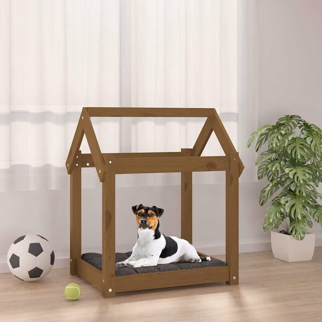 Cuccia per cani vidaXL in legno di pino massello, colore marrone, L 61 cm x P 50 cm x H 70 cm