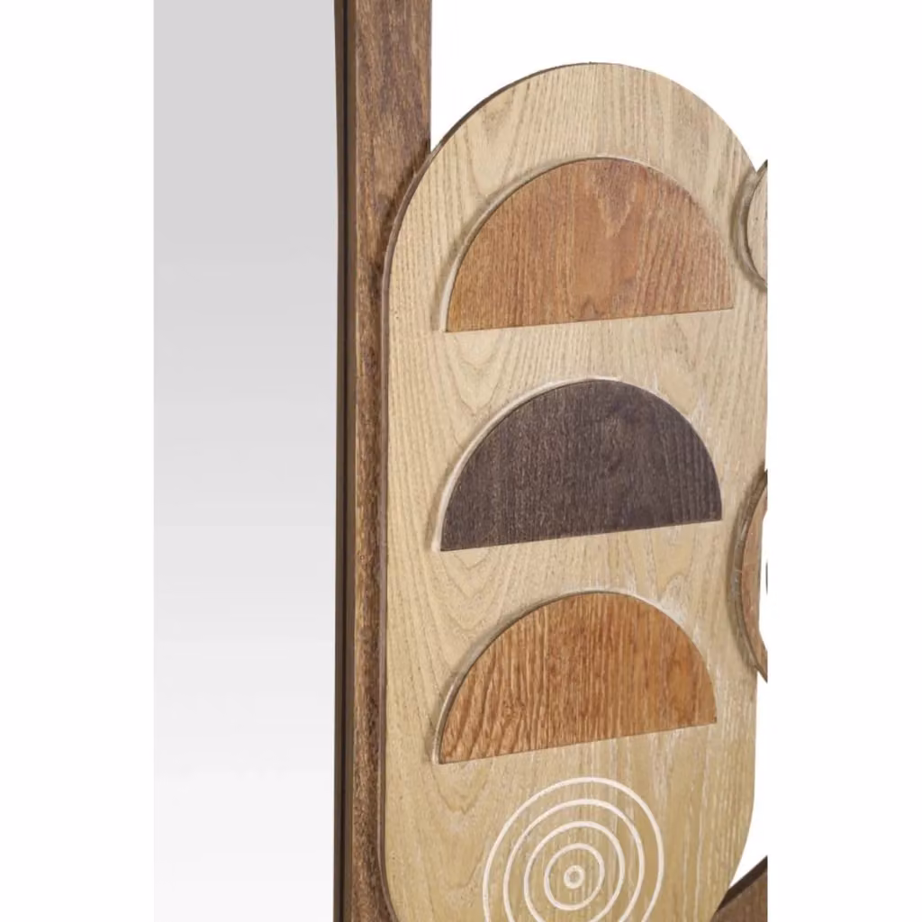Specchio da parete tondo Block Vikasa Home in legno con intarsi geometrici, marrone e beige, Diametro: 80 cm – 2