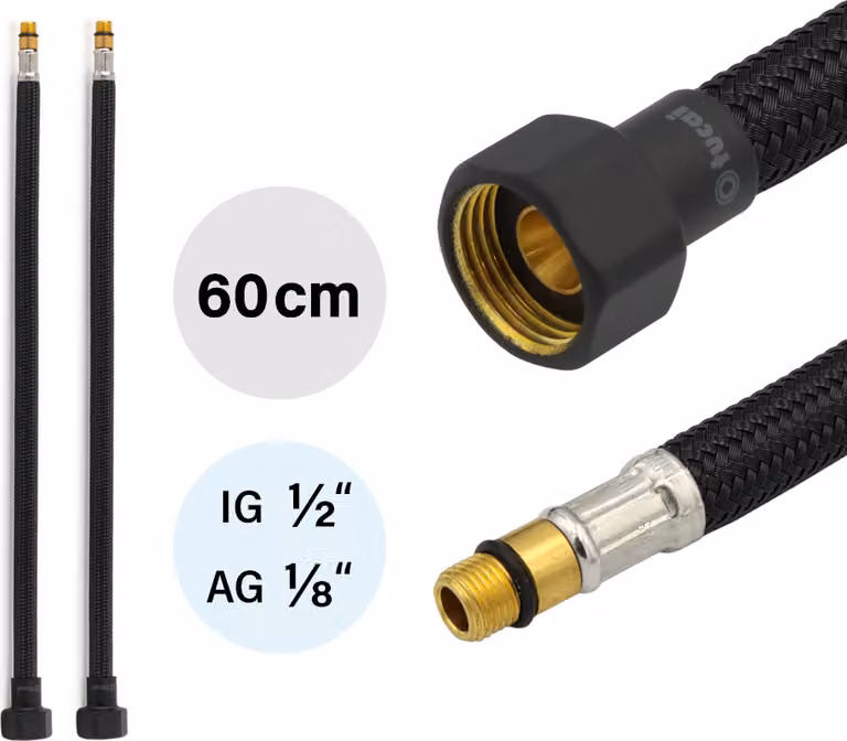 2x tubo flessibile DN8 IG 1/2"-M10x1 600mm nero e nero opaco