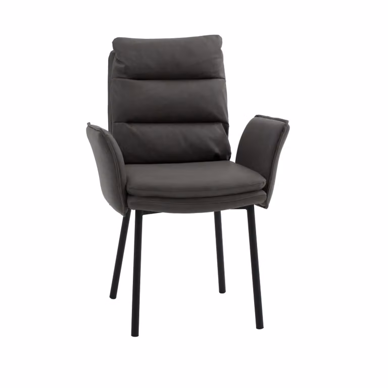 Set di sedie MALIBÙ in similpelle antracite e gambe in metallo nero, con braccioli
