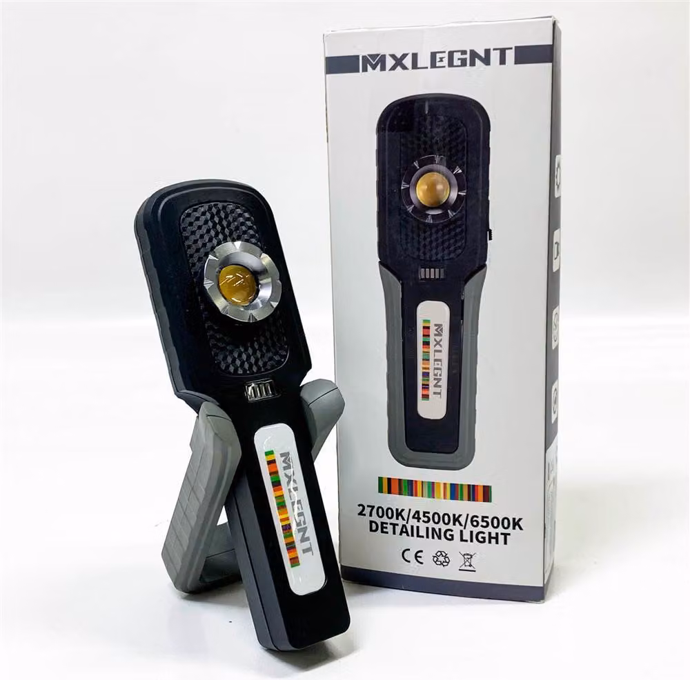 Luce di lavoro a colori reale ha portato la lampada di ispezione della vernice: MXLEGNT Lampada COB ricaricabile per la preparazione della lucidatura dell'auto con batteria 4000mah e magnete - Lampada di ispezione | 2700k 4500k 6500k | 93+ CRI | 500LM