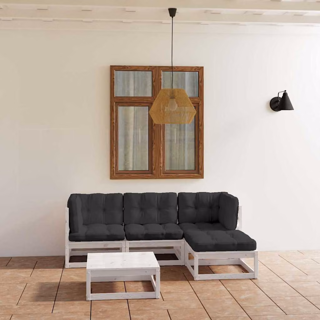 Set Divani da Giardino vidaXL 5 Pezzi in Legno di Pino Trattato con Cuscini e Tavolino Moderno L-Shape