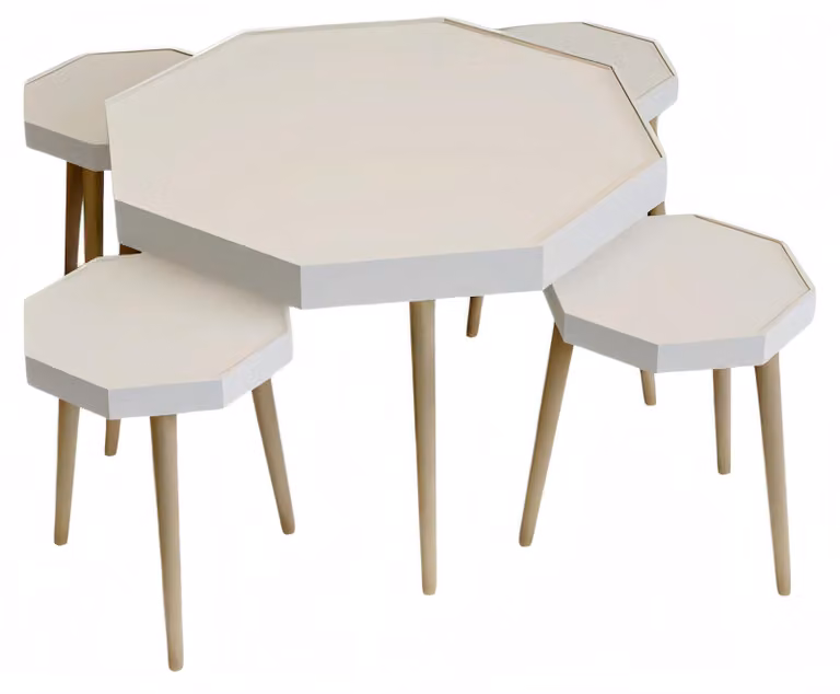 Eleganter Weißer Holz Couchtisch mit Beistelltischen im modernen Stil