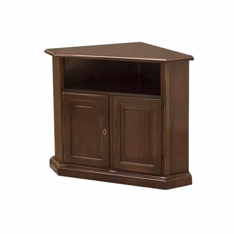 Mobile porta TV d'angolo classico in legno di pino color noce con 2 ante Mobili 2G L: 100 cm, P: 63 cm, H: 80 cm