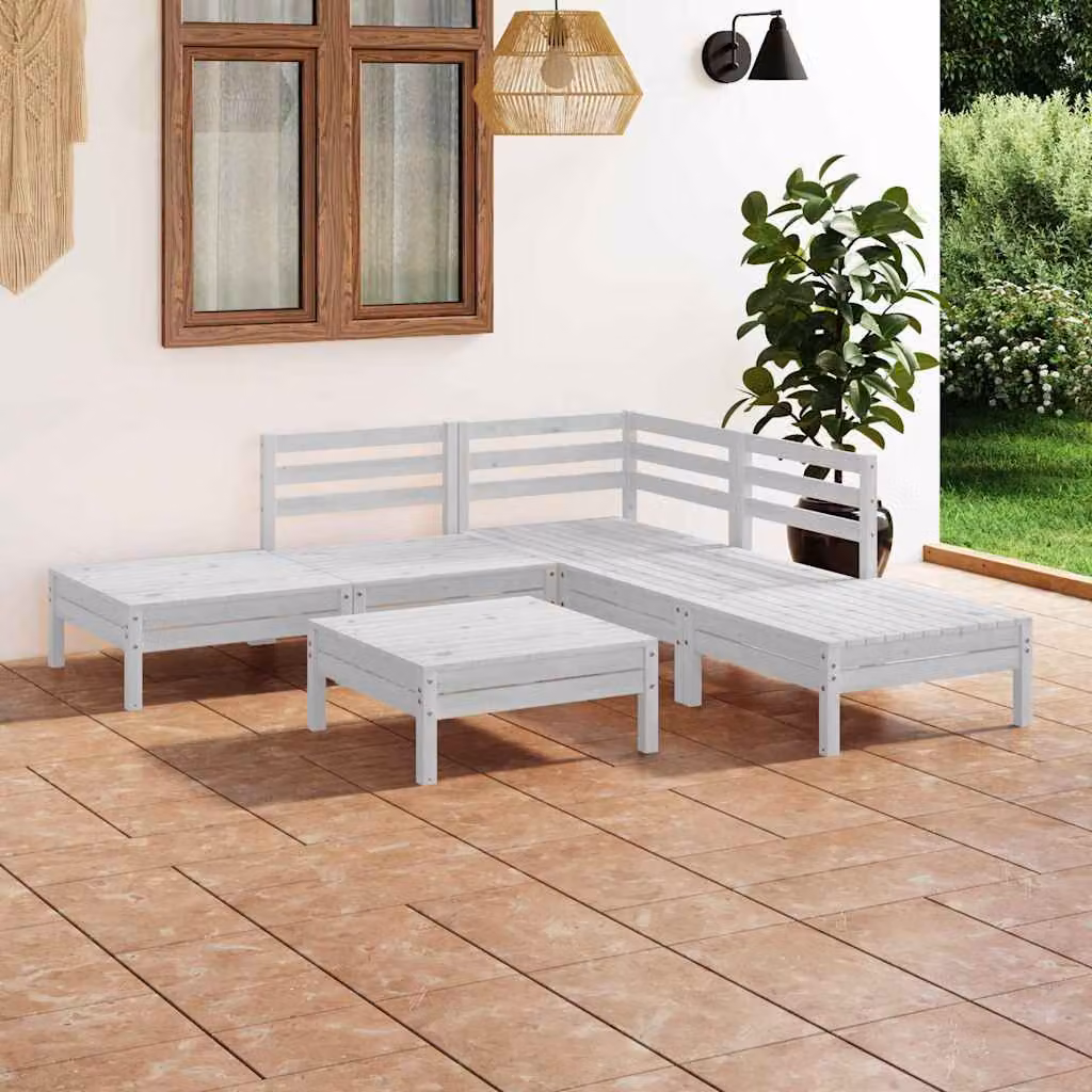 vidaXL Set Salotto da Giardino 6 pz in Legno di Pino Bianco con Cuscini e Design a L