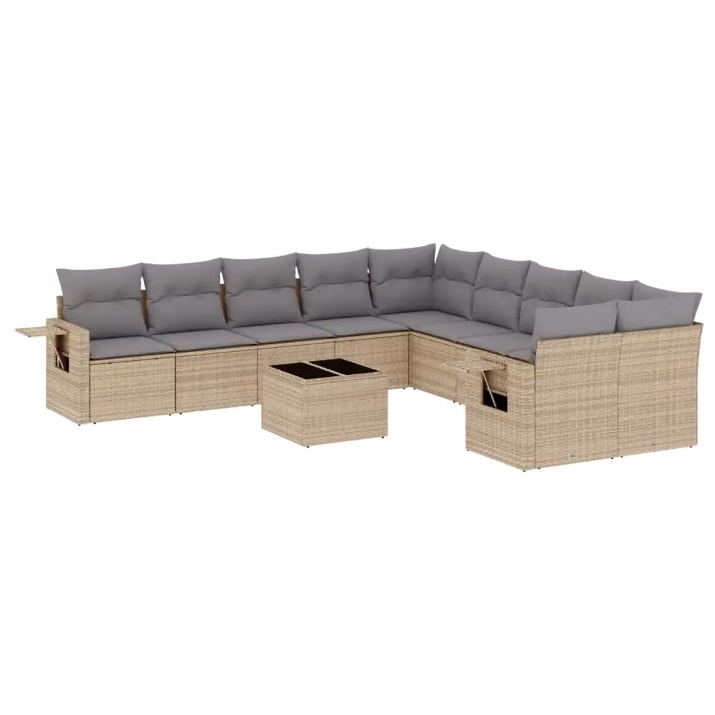 Set di divani da giardino VIDAXL in polyrattan con cuscini beige, design moderno a L, 11 pezzi – 2