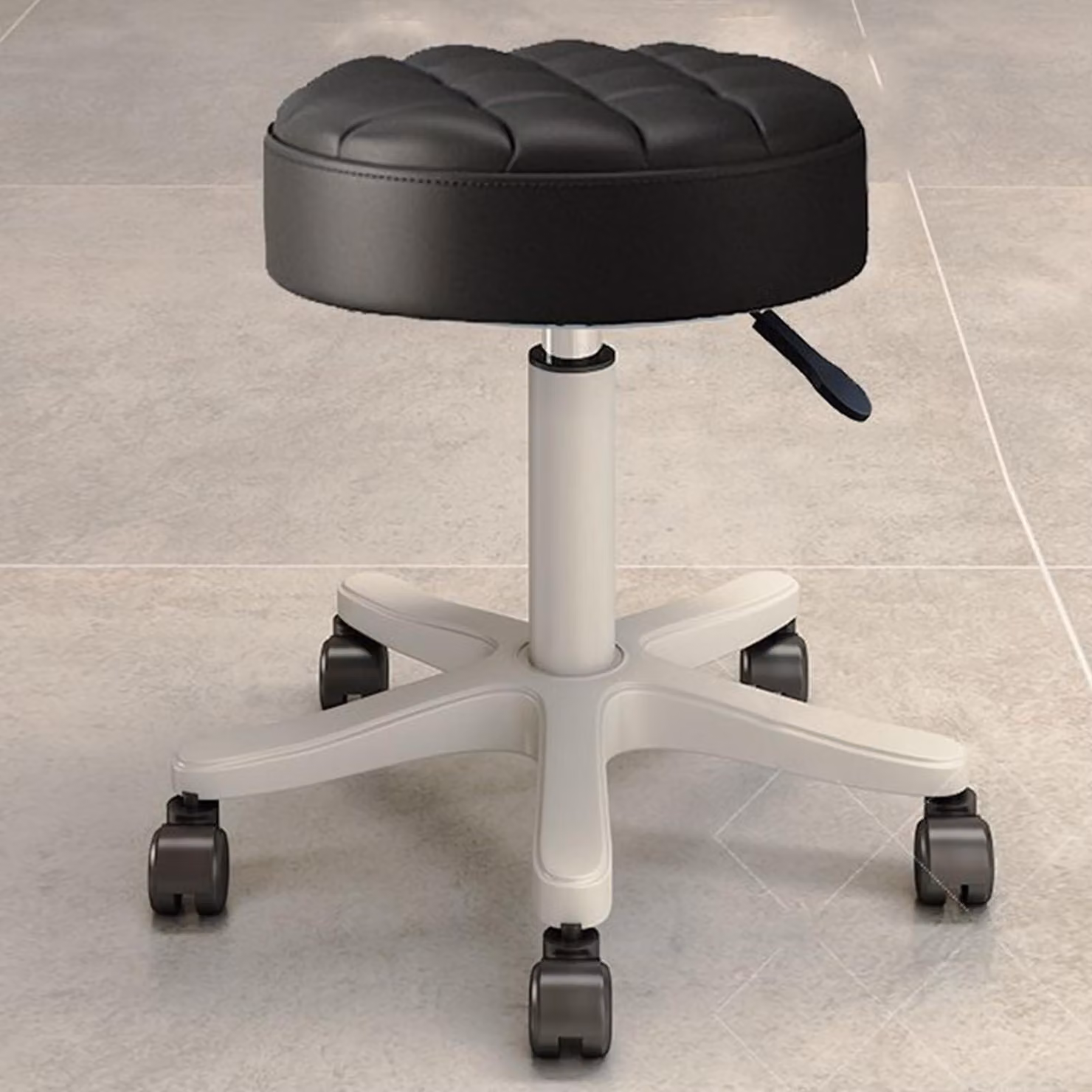 Omgoods - Sedia girevole rotonda con ruote, altezza regolabile, rivestita in ecopelle nera