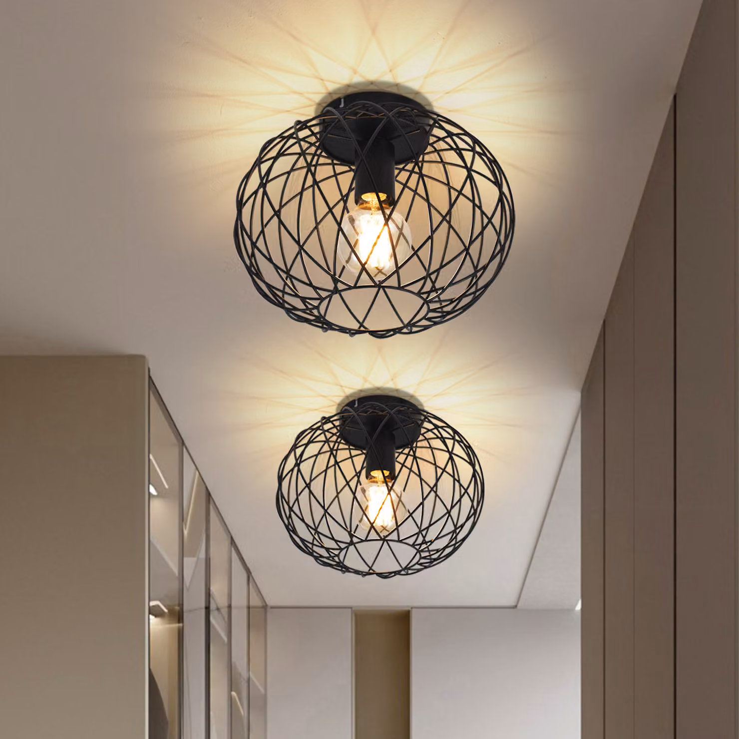 ZMH Plafoniera 1 Lampada da soffitto a fiamma Lampada d'epoca per corridoio Metallo nero E27 Paralume retrò rotondo Industriale per corridoio Corridoio Soggiorno Camera da letto Cucina Senza lampadina Max.40W