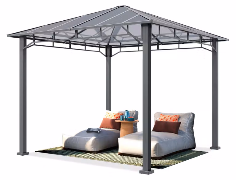 TOOLPORT Gazebo giardino 3x3 m, telaio alluminio, tetto policarbonato ca. 8 mm