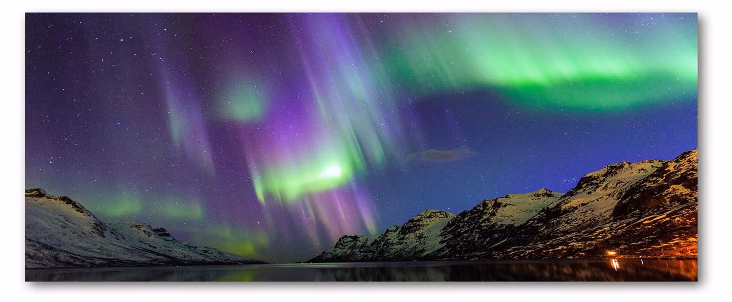 Pannello protettivo per cucina Tulup® in vetro temperato - 125x50 - Protezione anti-schizzi con decoro paesaggistico "Aurora Boreale"
