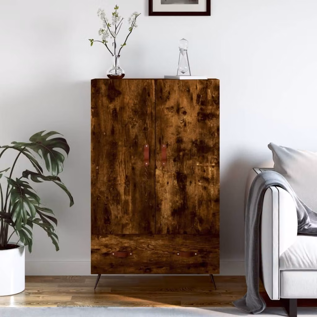 Credenza moderna vidaXL in legno multistrato e rovere fumo, colore marrone, L: 69,5 cm, P: 31 cm, H: 115 cm