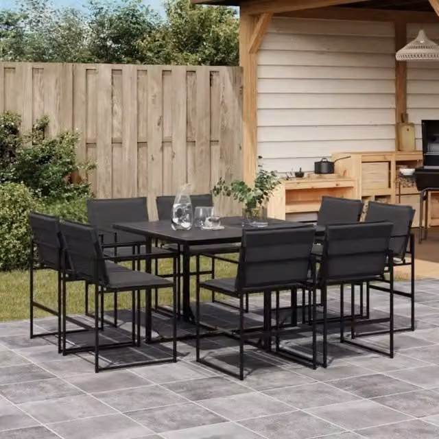 Set da Pranzo da Giardino 9 pz con Cuscini Nero in Textilene 3295078