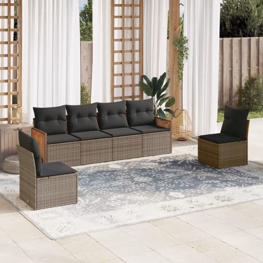 Set Divano da Giardino vidaXL 6 pz Grigio con Cuscini e Struttura in Metallo e Acacia – 1