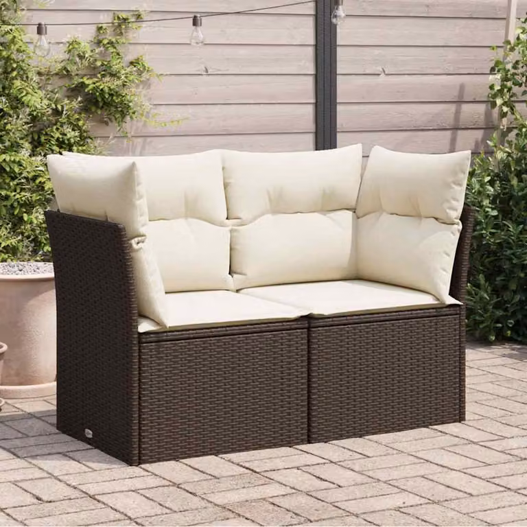 vidaXL Divano da Giardino a 2 Posti in Polyrattan Marrone e Bianco con Cuscini Imbottiti e Rivestimenti Rimovibili