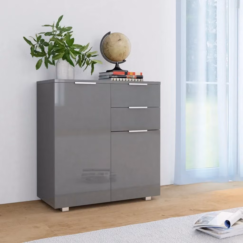 Credenza moderna con finitura lucida grigia in MDF per la tua sala da pranzo L: 71 cm, P: 35 cm, H: 80 cm – 2