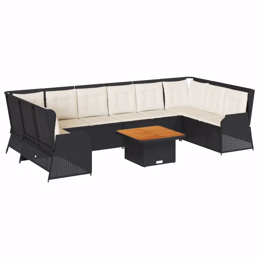 Set Salotto da Giardino vidaXL a Forma di L con 7 Cuscini e Tavolino, Polyrattan e Acciaio Verniciato a Polvere, Nero – 2