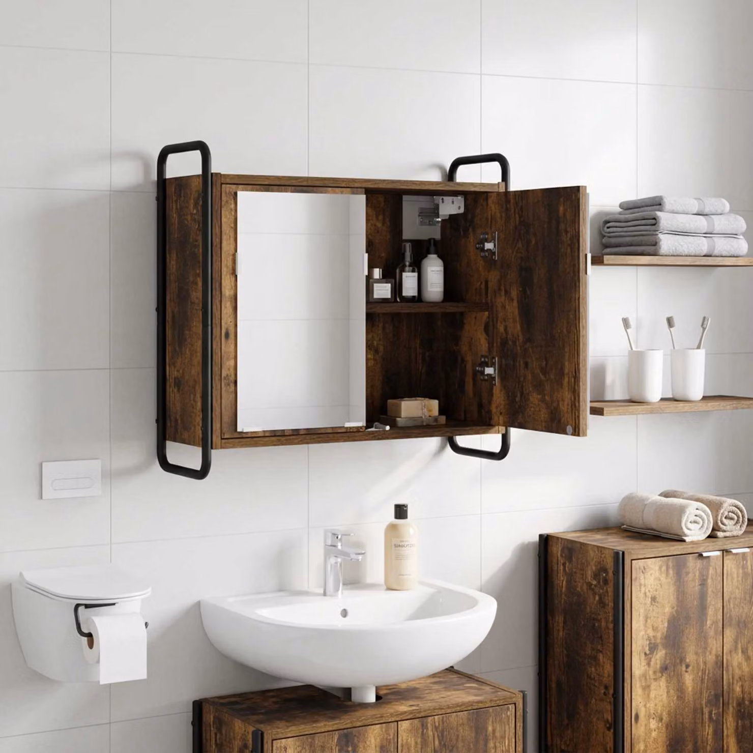 vidaXL Mobile da Bagno Appeso Rovere Fumo 64 x 20 x 56,5 cm