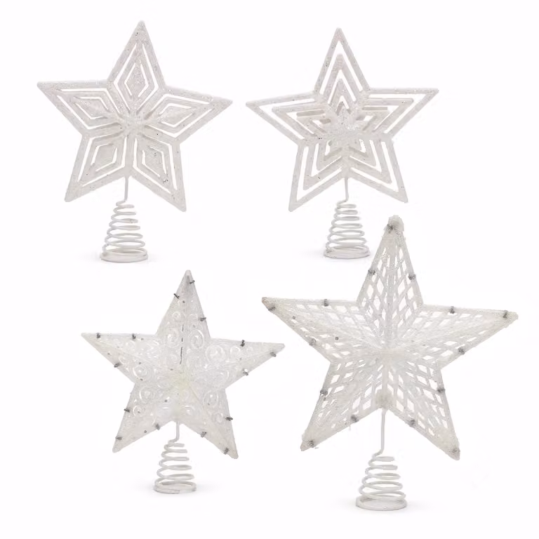 Puntale Stella per Albero di Natale VESTIAMO CASA Bianco e Argento con Glitter, Altezza: 27 cm