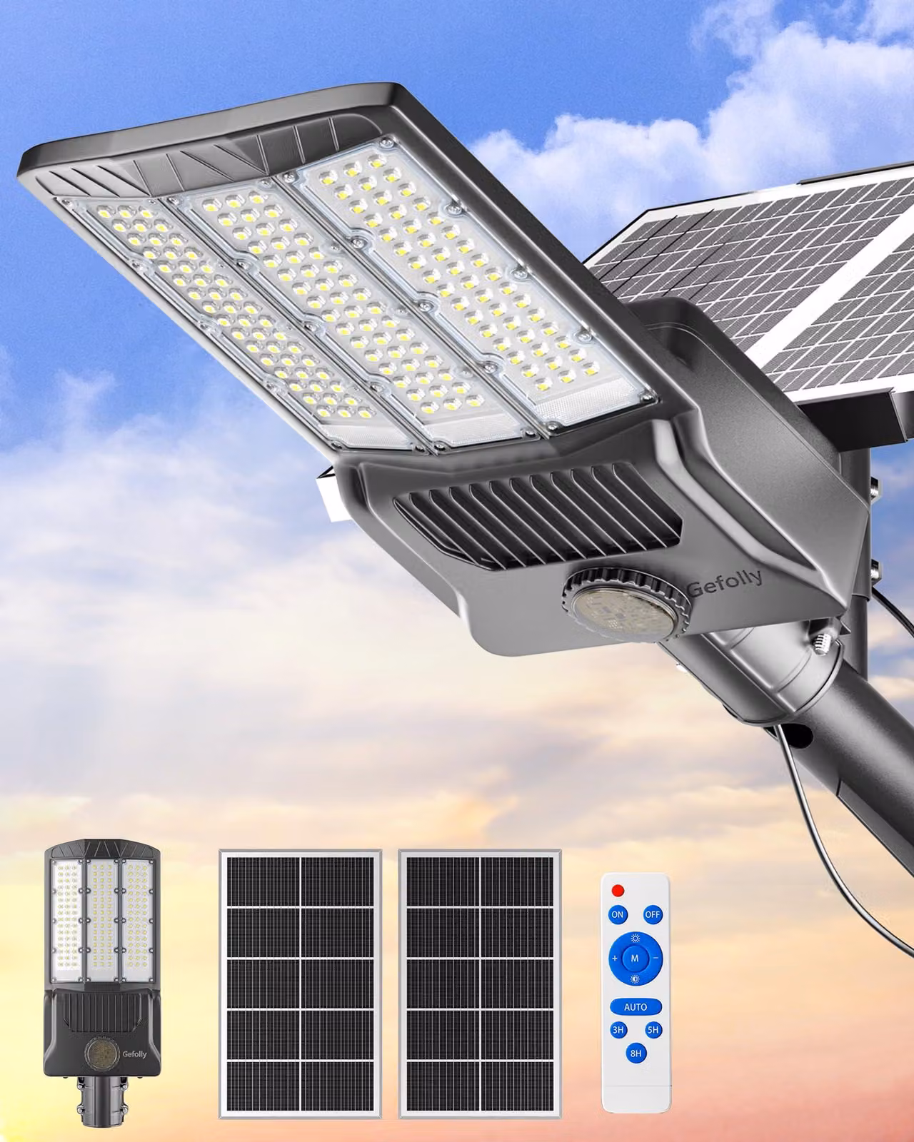 Lampione stradale a energia solare, 800.000 lumen, 144 LED, grado di protezione IP67, temperatura di colore 6500 K
