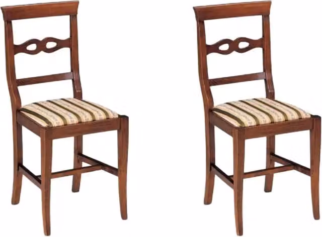Set di 2 sedie classiche in legno di faggio color marrone con seduta imbottita a righe Mobili 2G – 2