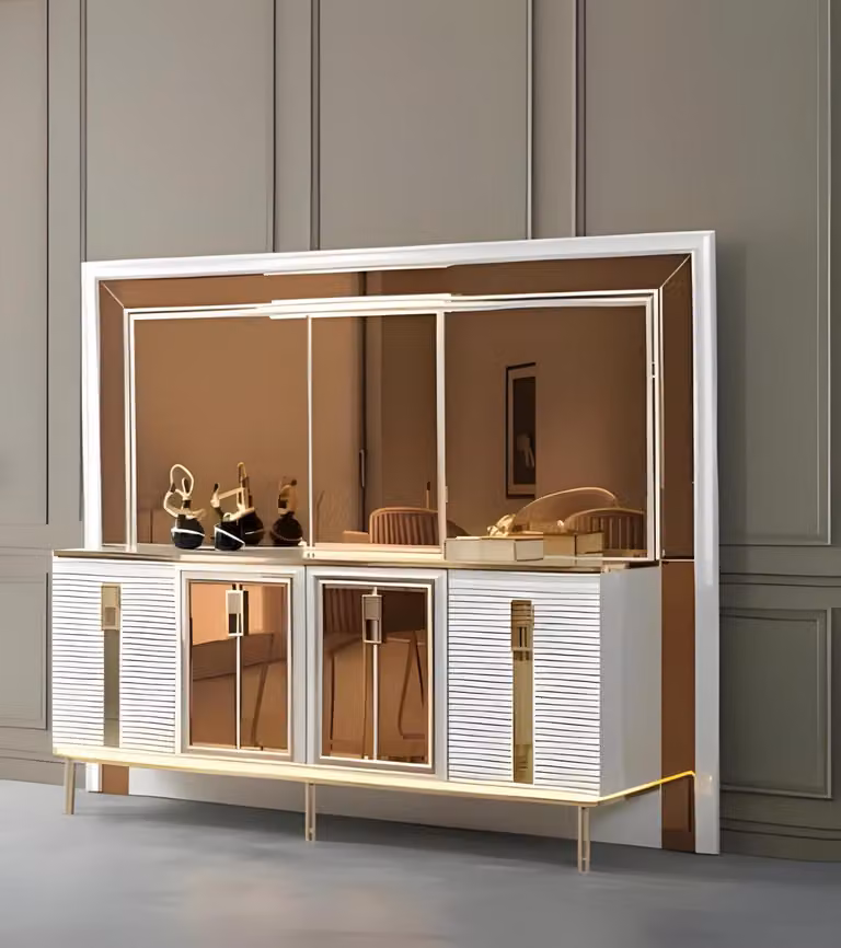 Credenza moderna con specchio di alta qualità e dettagli dorati