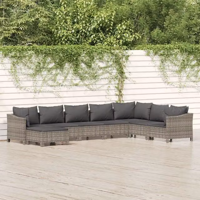 Set Divani da Giardino 8 pz con Cuscini in Polyrattan Grigio 3187298