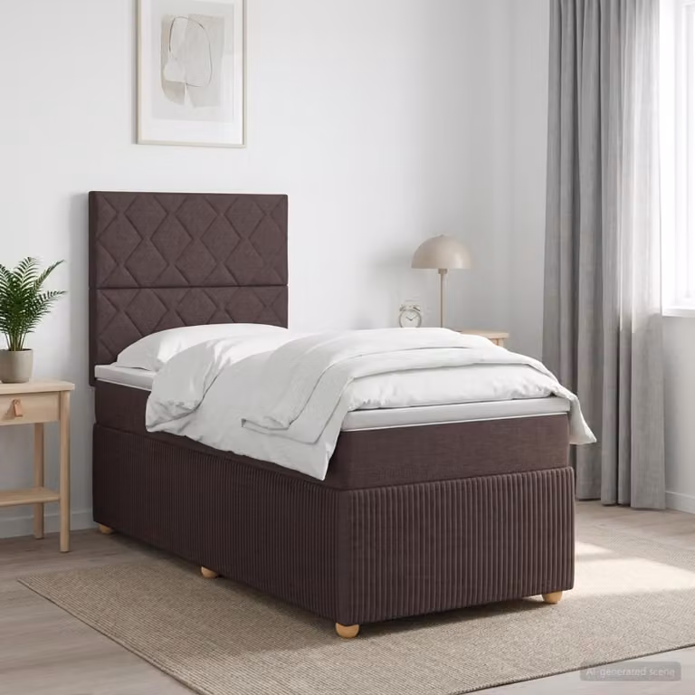 vidaXL Letto box spring con materasso a molle insacchettate, Marrone e Bianco, L/P/H: 100 x 200 x 76,5 cm