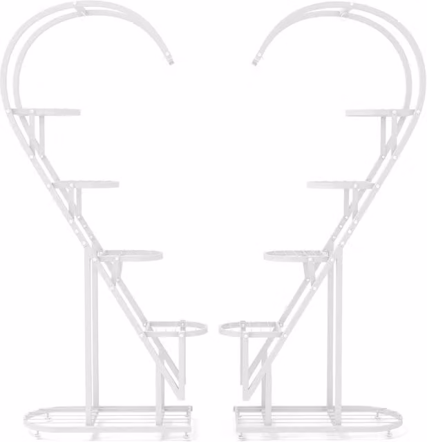 Set di 2 Scaffali Porta Piante Design Mania in Metallo Verniciato Bianco con 5 Livelli e Design a Cuore, H 148 x L 71 x P 30,5 cm – 1