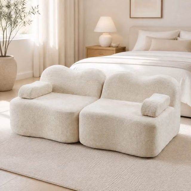 Divano 192x98x70 cm in velluto beige, modulare, per appartamenti, senza montaggio –