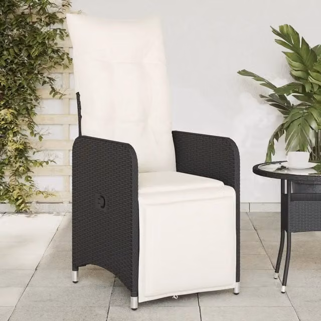 Set di 2 sedie reclinabili da giardino vidaXL in polyrattan nero con cuscini – 1