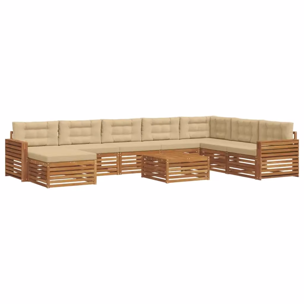 Set di divani da esterno vidaXL in legno di acacia con cuscini, beige e marrone – 2
