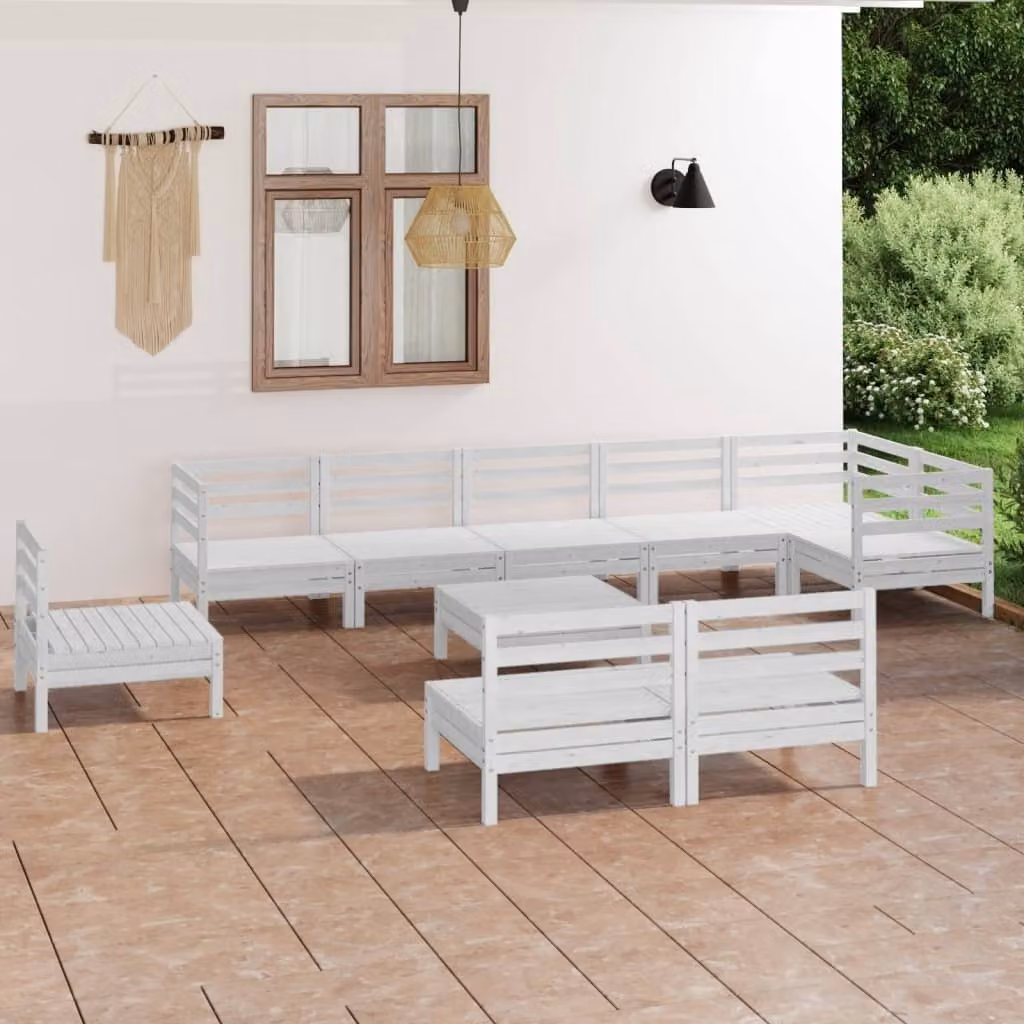 The Living Store Set salotto da giardino 10 pezzi in pino massiccio bianco