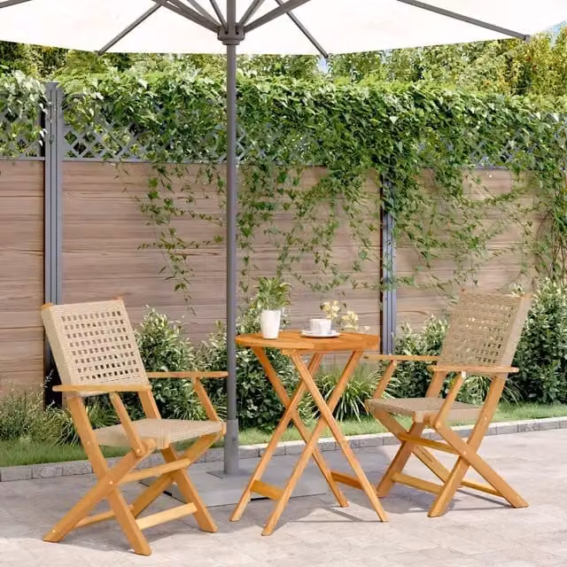 Set da Bistrot vidaXL 3 pz in Polyrattan e Legno di Acacia Beige