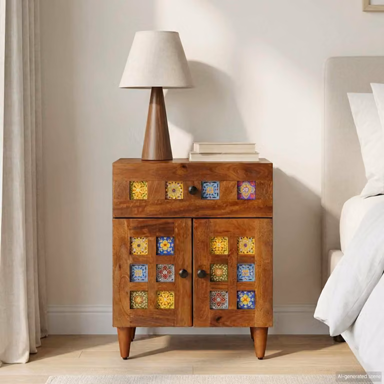vidaXL Armadio da Notte in Legno di Mango Marrone Rustico L: 50 cm, P: 33 cm, H: 60 cm