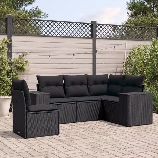 Set Divani da Giardino 5 pz con Cuscini in Polyrattan Nero 3222564