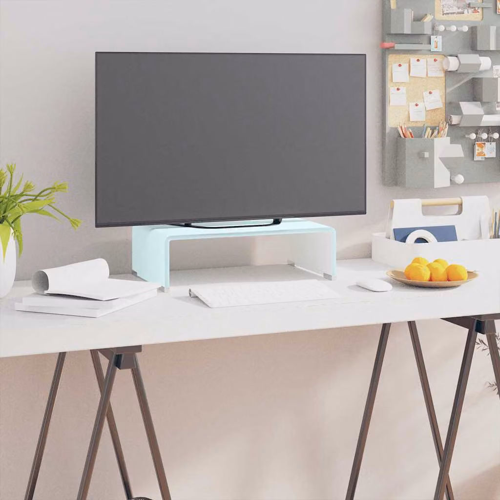 vidaXL Supporto TV e Rialzo Monitor in Vetro Verde Lucido L 40 cm x P 25 cm x H 11 cm