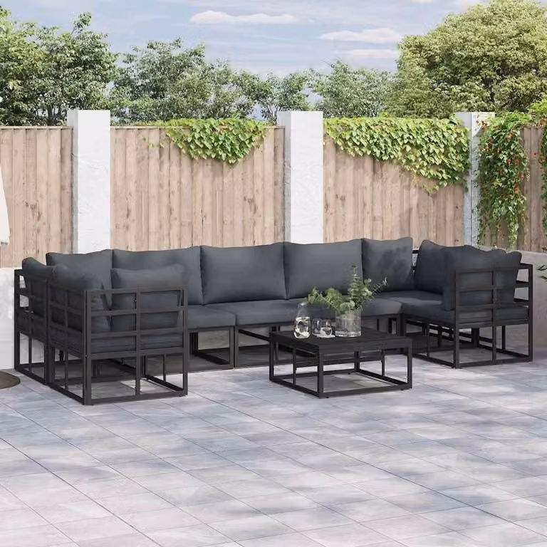 Maison Exclusive - Set da giardino composto da 7 pezzi, divano, colore nero, struttura in alluminio