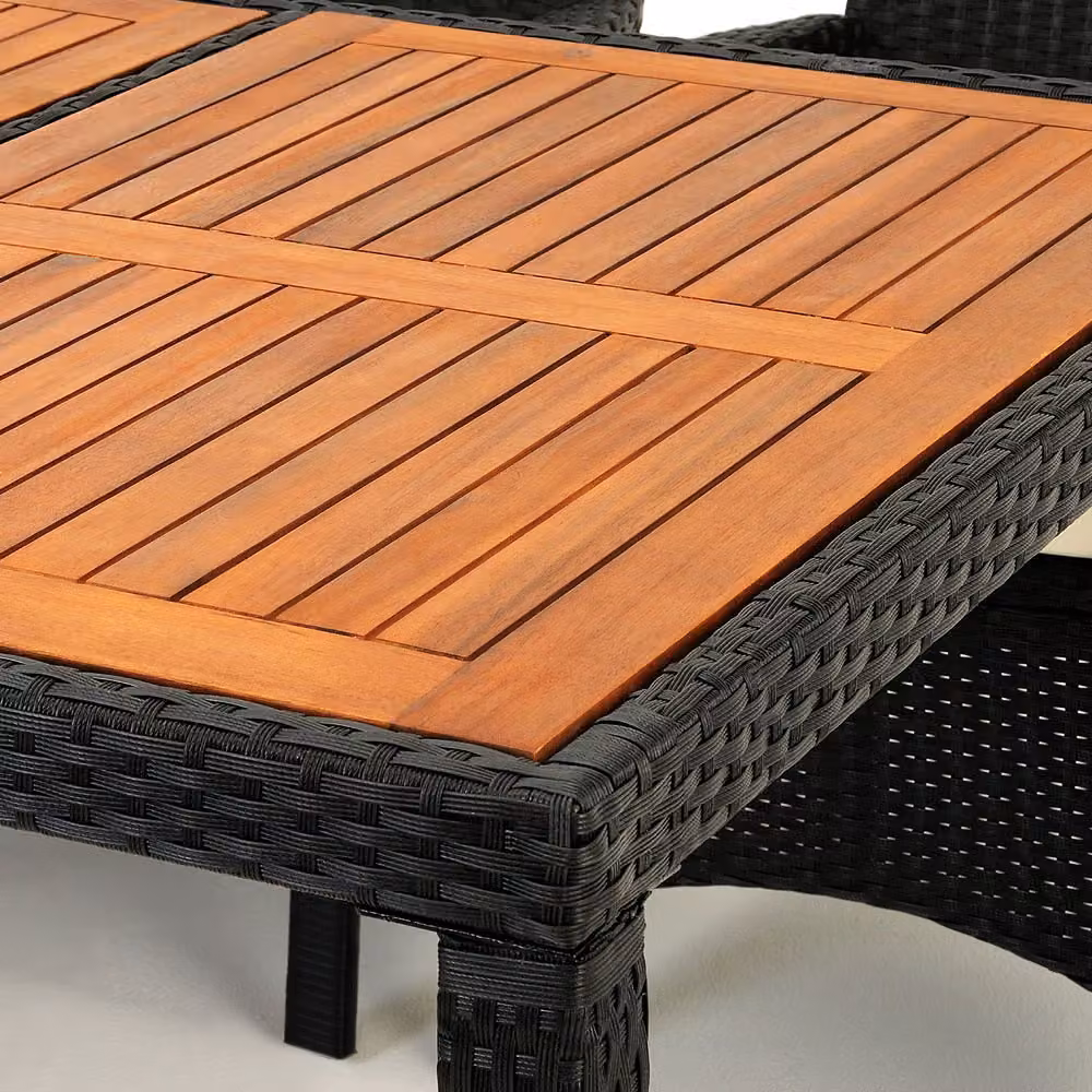 Set da giardino Rom Casaria composto da 9 pezzi in polyrattan e legno di acacia nero – 2