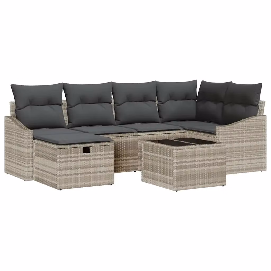 Set di divani da giardino vidaXL in rattan e metallo grigio con 7 pezzi, inclusi cuscini e tavolino da caffè – 2
