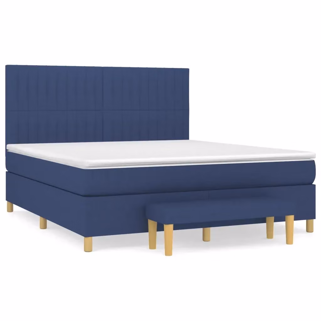 vidaXL Giroletto a Molle Ibrido con Materasso in Tessuto Blu e Bianco L/P: 180 x 200 cm – 2